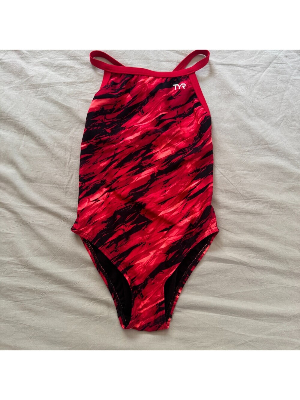 TYR Durafast Elite Diamondfit Swimsuit Size 28 Red Black Waveform One Piece XXS